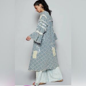 POL Patchwork Denim Duster Jacket • Ruffle Sleeves • Small • NWT